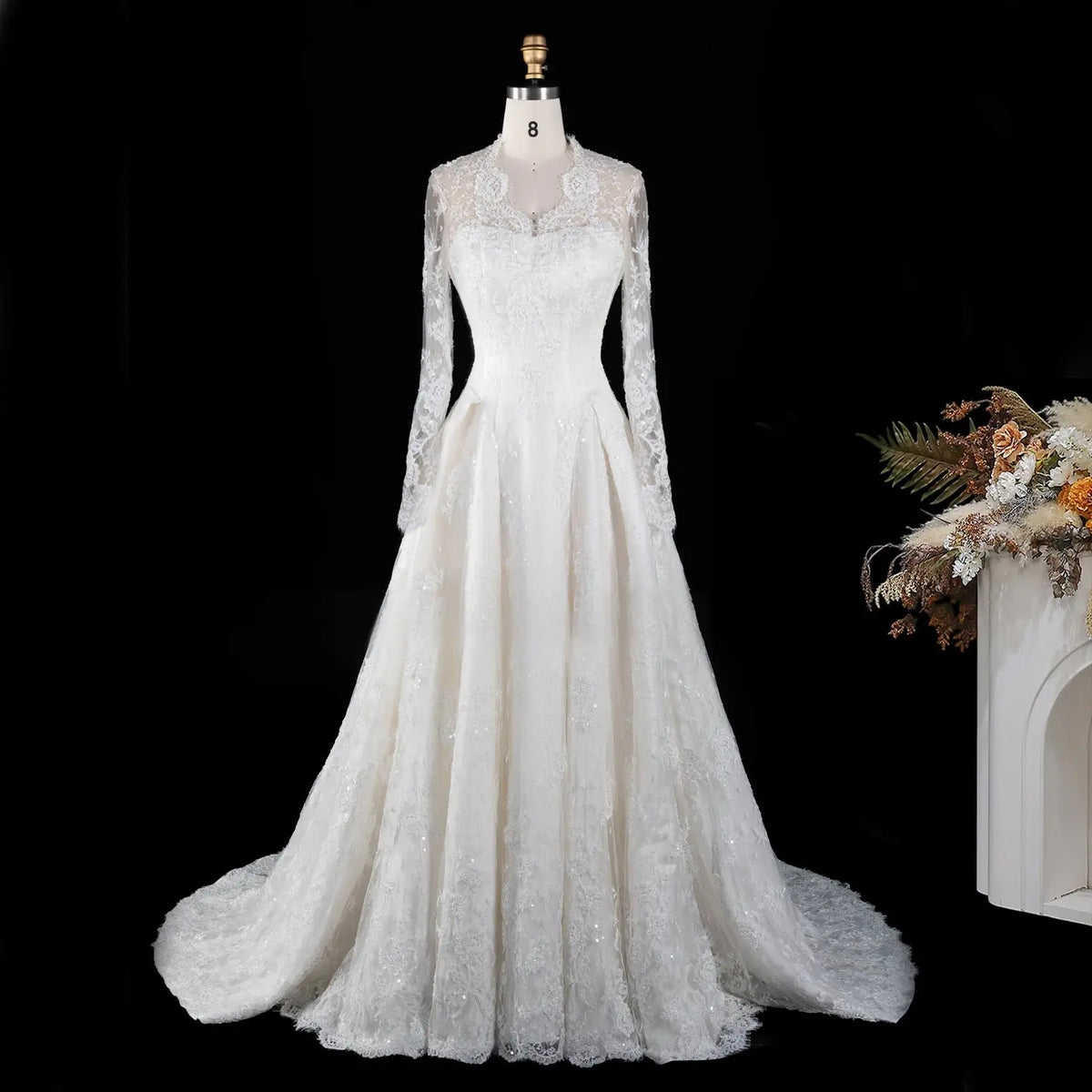 Off White Long Sleeve Tulle Wedding Dress SW672-6