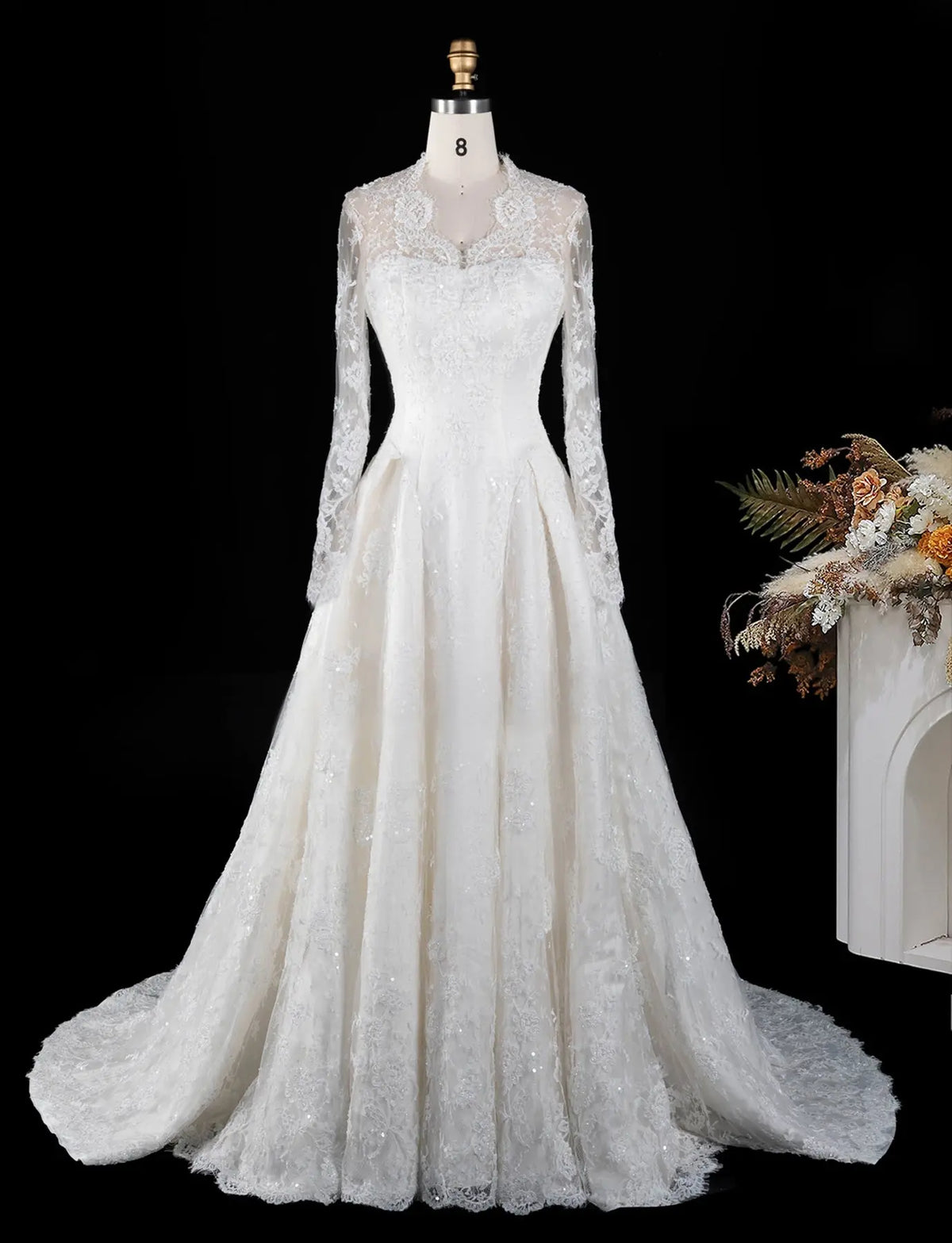 Off White Long Sleeve Tulle Wedding Dress SW672-5
