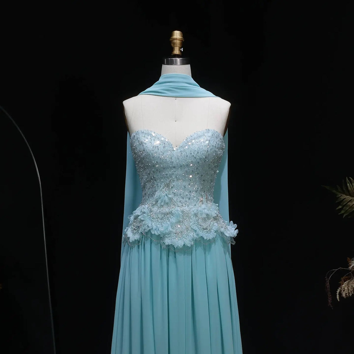 Romantic Aqua Flowy Chiffon Evening Dress SS274
