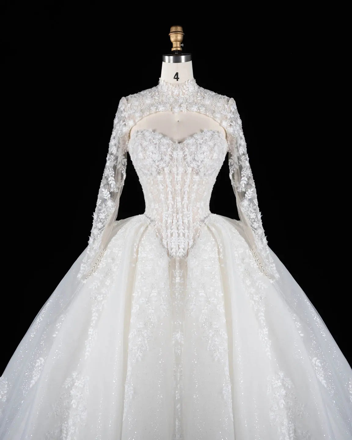 Off White Floral Lace High Neck Wedding Dress SW695-3