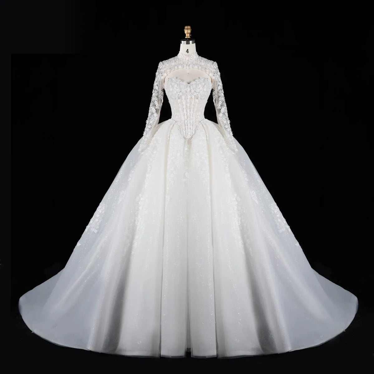 Off White Floral Lace High Neck Wedding Dress SW695-2