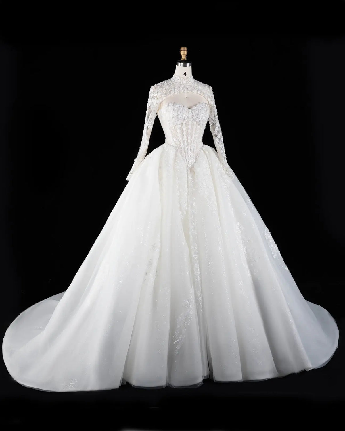 Off White Floral Lace High Neck Wedding Dress SW695-4