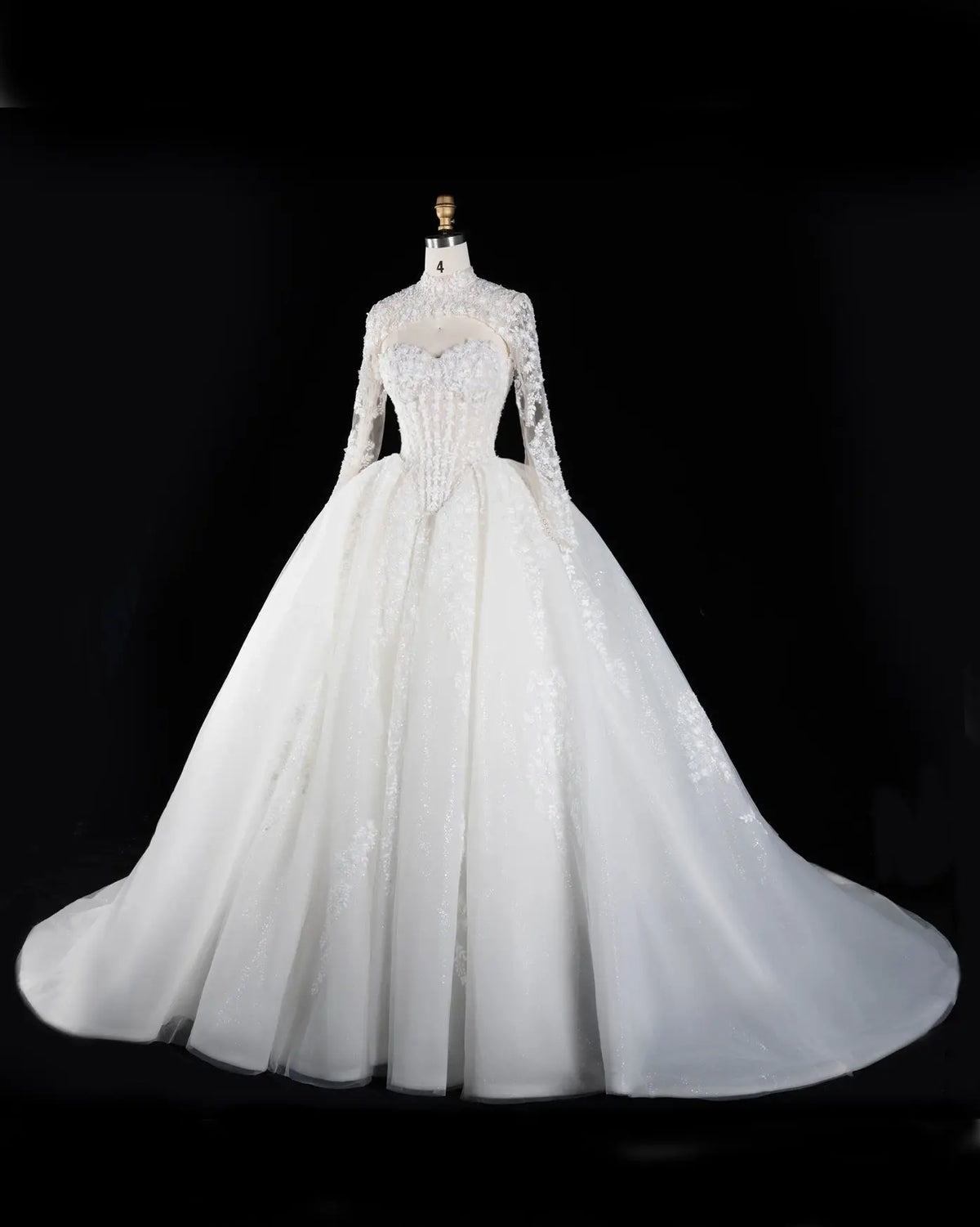Off White Floral Lace High Neck Wedding Dress SW695-6