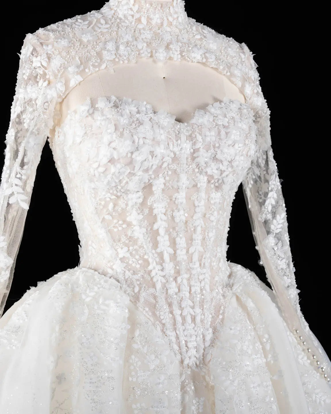 Off White Floral Lace High Neck Wedding Dress SW695-9