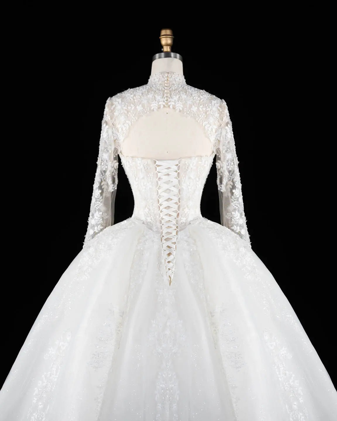 Off White Floral Lace High Neck Wedding Dress SW695-11