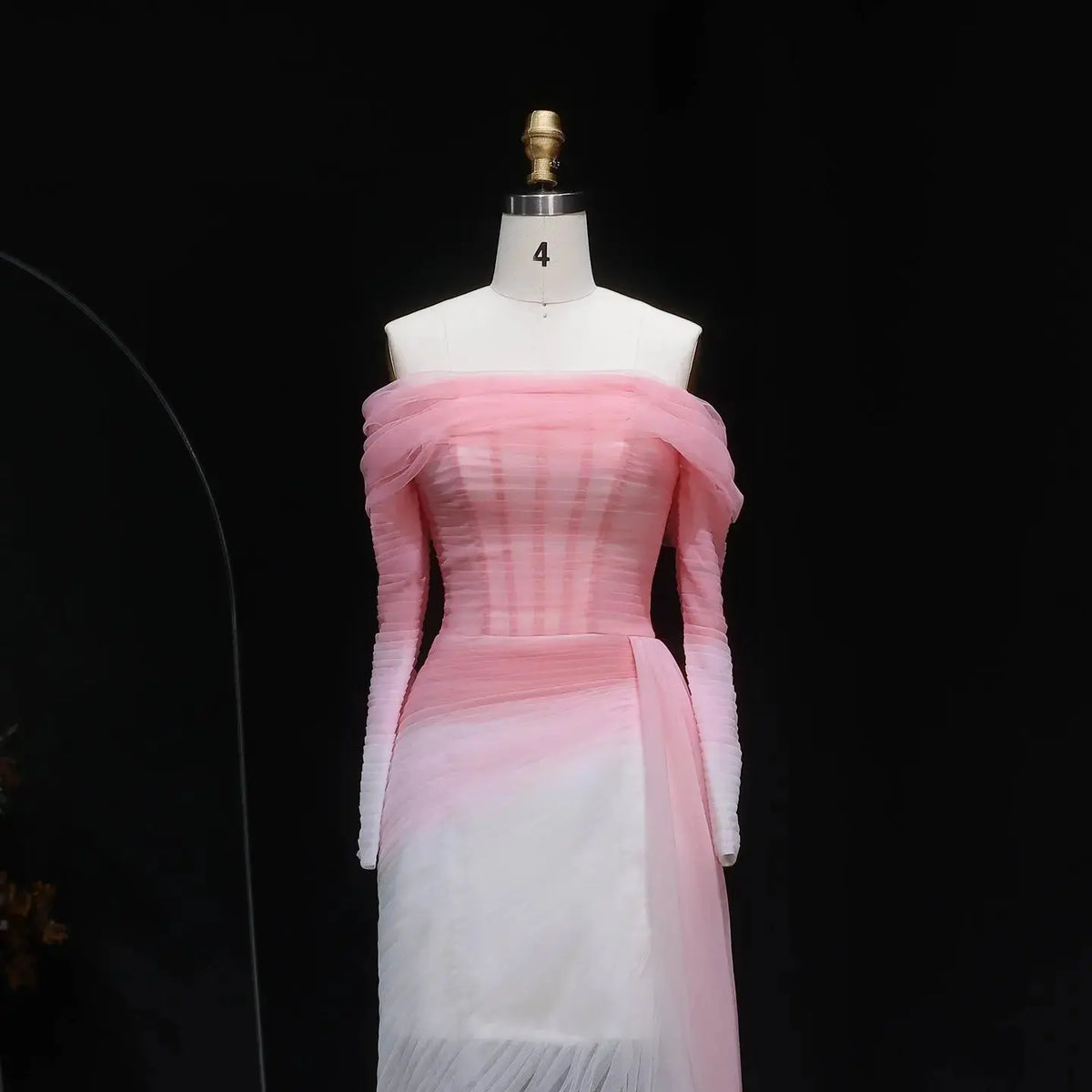 Brown Tulle Off Shoulder Evening Dress with Slit SF232 