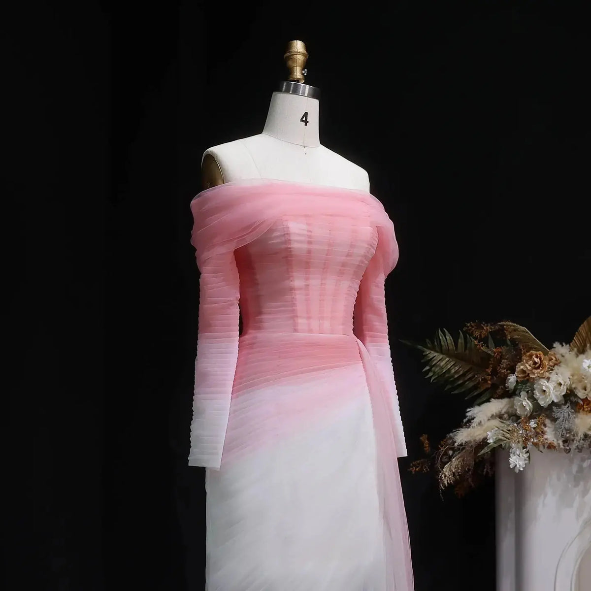 Brown Tulle Off Shoulder Evening Dress with Slit SF232 