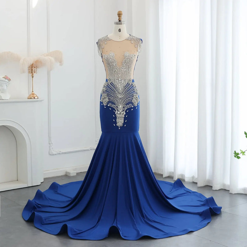 Luxury Crystal Mermaid Royal Blue Prom Dress RM057 