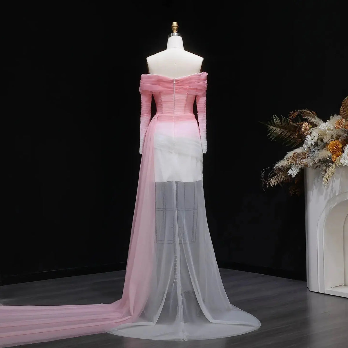 Brown Tulle Off Shoulder Evening Dress with Slit SF232 