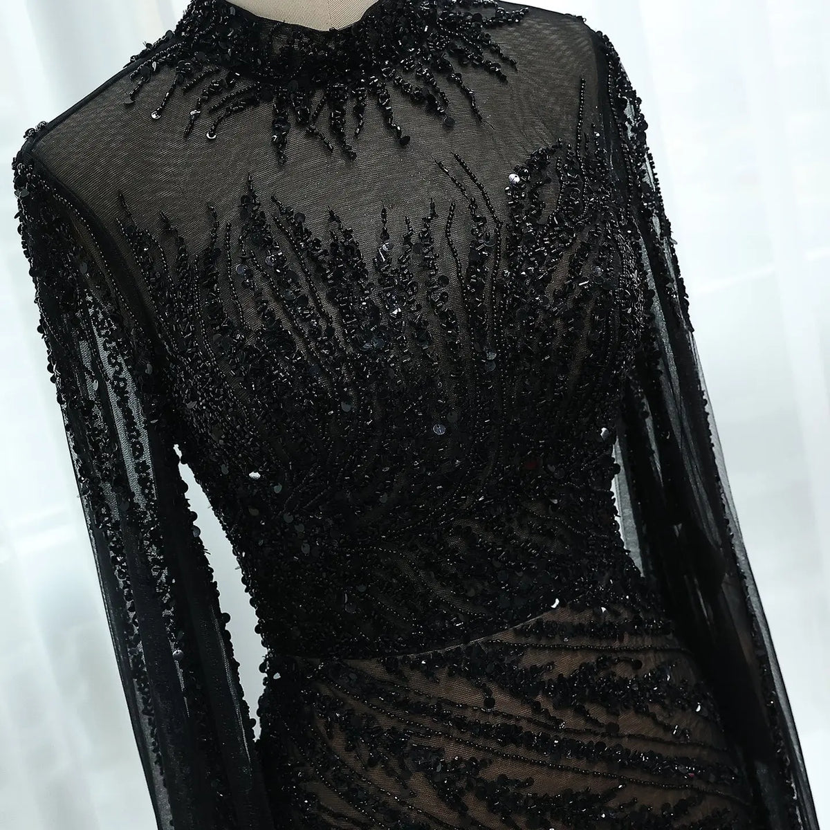 Luxury Black High Neck Evening Dress with Cape Sleeves SS162 - SHARONSAID Luxury Black High Neck Evening Dress with Cape Sleeves SS162 - SHARONSAID
