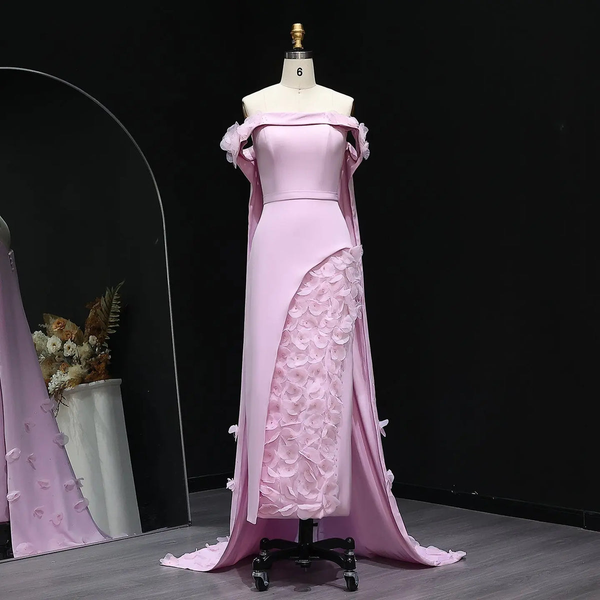 Final Sale Blush Pink 3D Flowers Arabic Evening Dress with Cape SS281 Final Sale Blush Pink 3D Flowers Arabic Evening Dress with Cape SS281