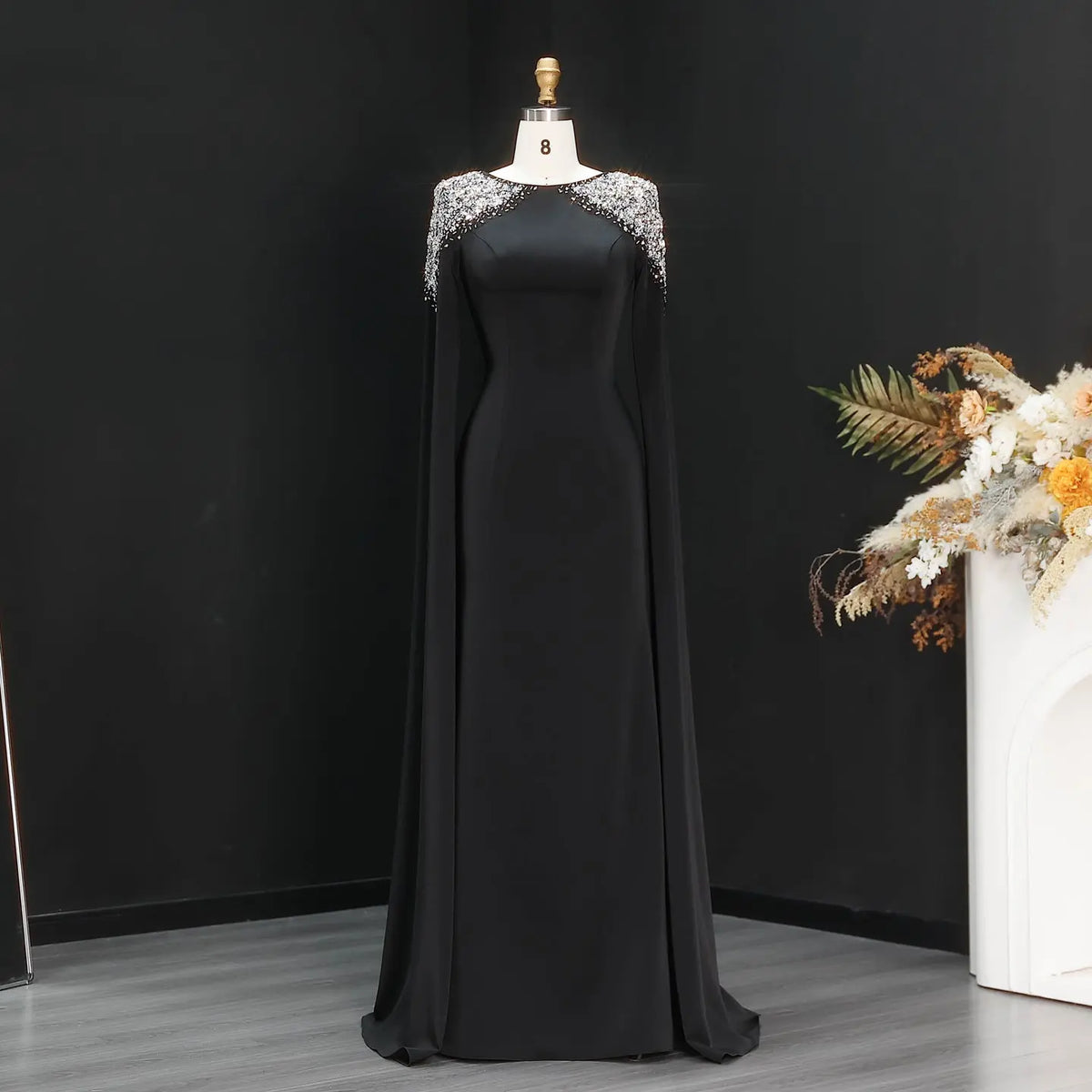Elegant White Mermaid Evening Dress with Cape Sleeves SF280 
