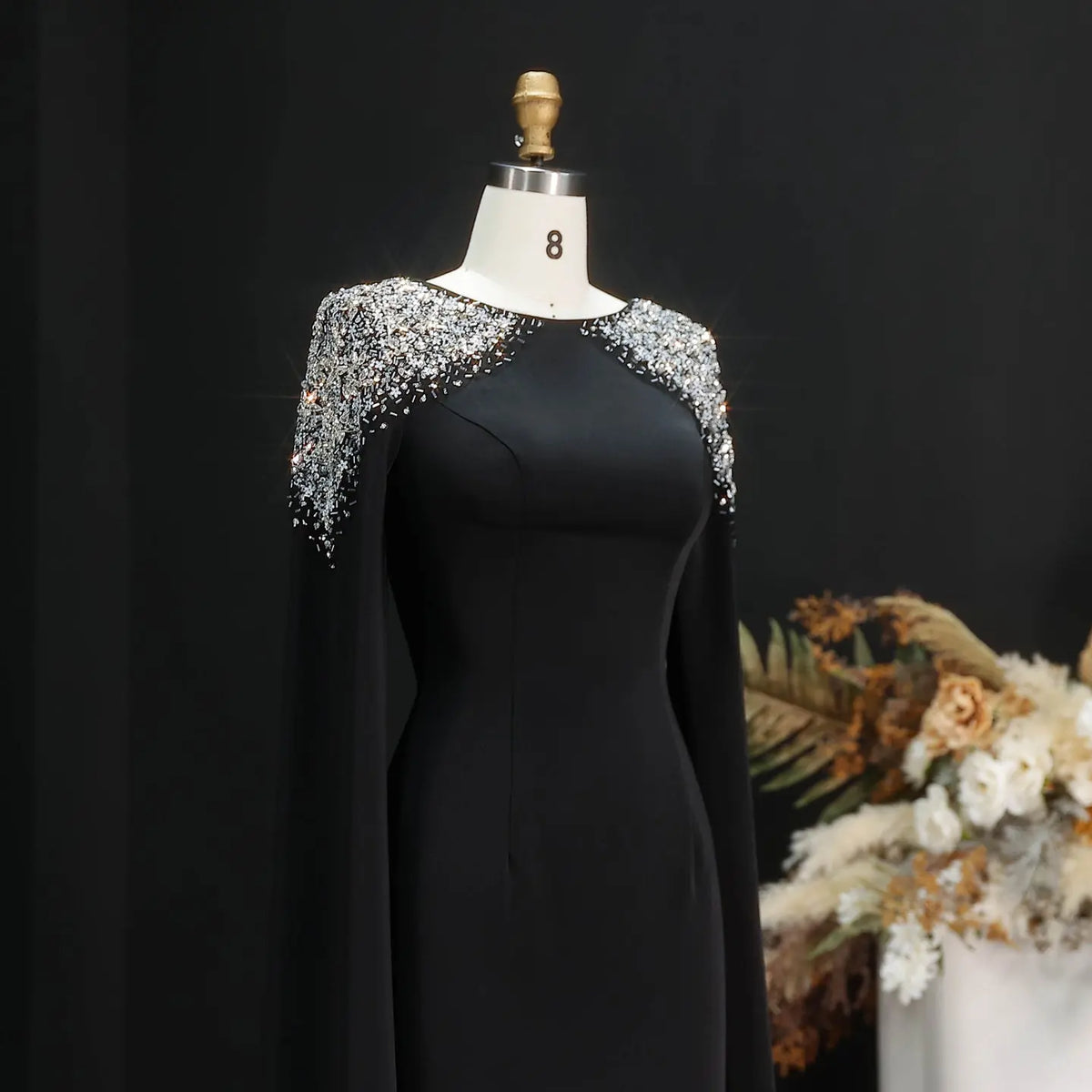 Elegant White Mermaid Evening Dress with Cape Sleeves SF280 