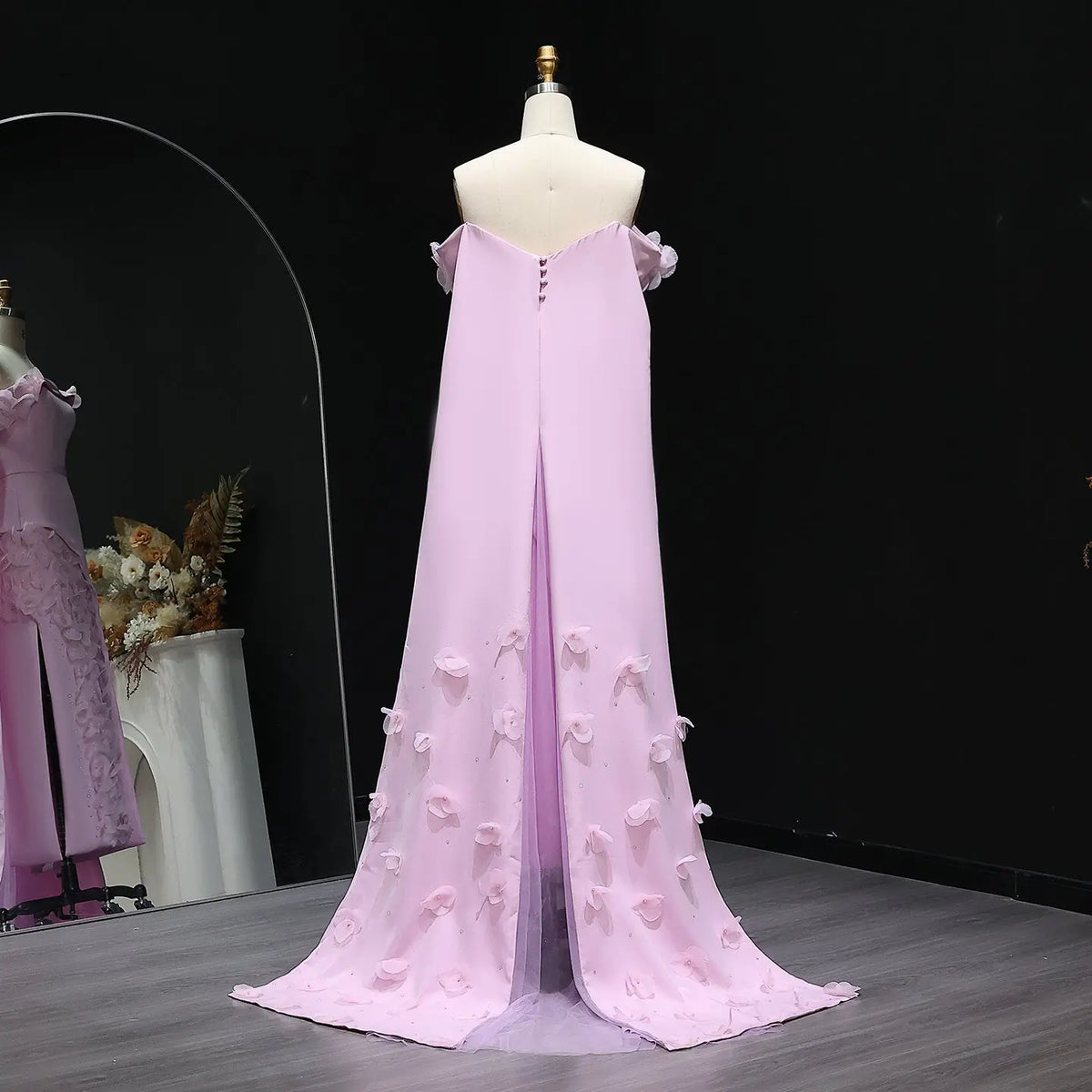 Blush Pink 3D Flowers Arabic Evening Dress with Cape SS281 - SHARONSAID Blush Pink 3D Flowers Arabic Evening Dress with Cape SS281 - SHARONSAID