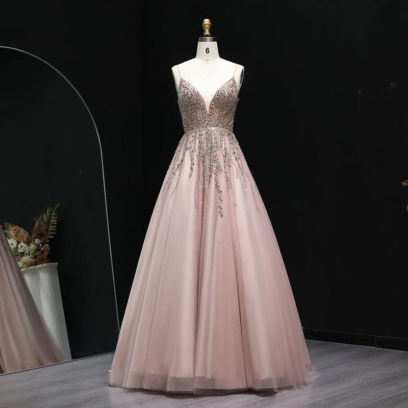 Luxury Crystal Pink Evening Dress with Ruffles SS584 