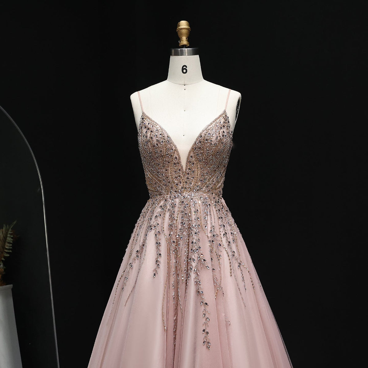 Luxury Crystal Pink Evening Dress with ruffles SS584
