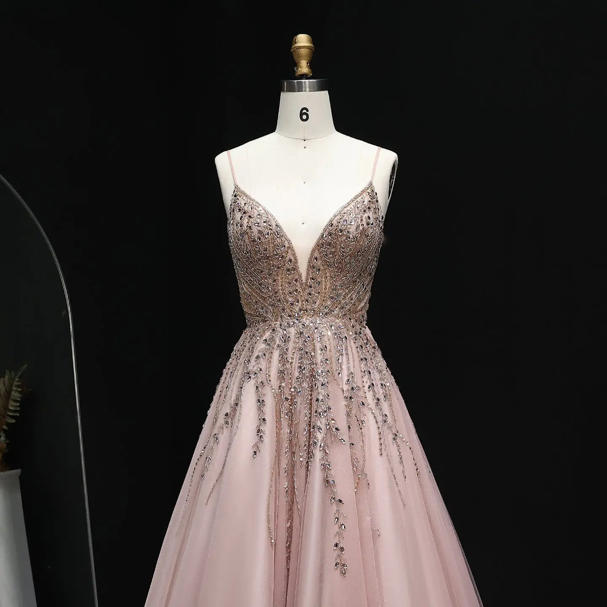 Luxury Crystal Pink Evening Dress with Ruffles SS584 