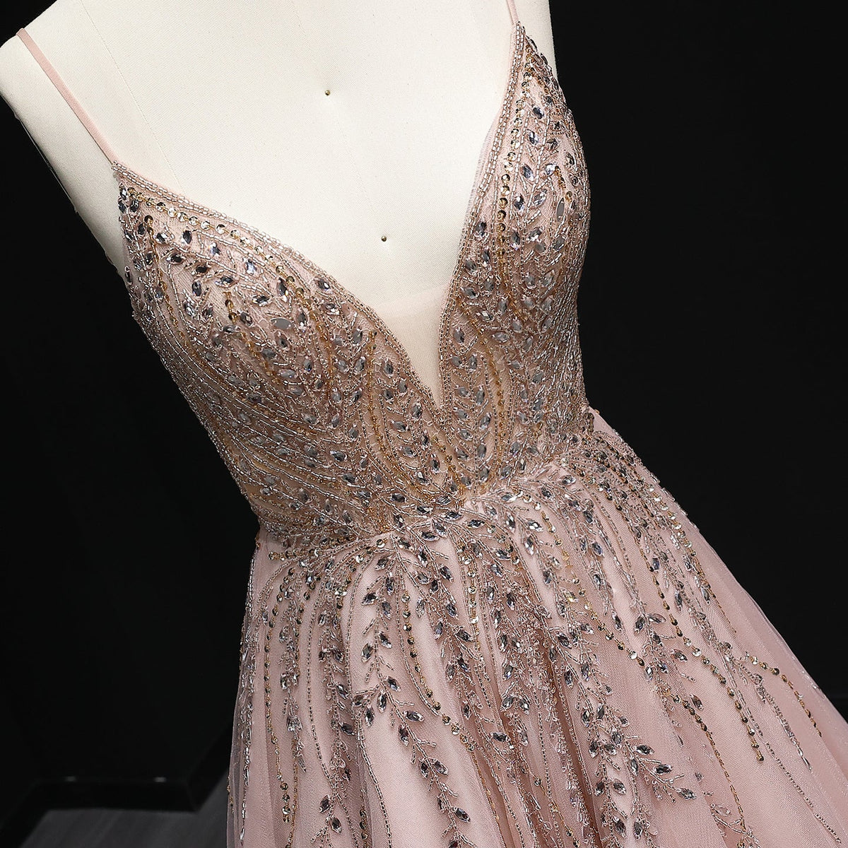 Luxury Crystal Pink Evening Dress with ruffles SS584
