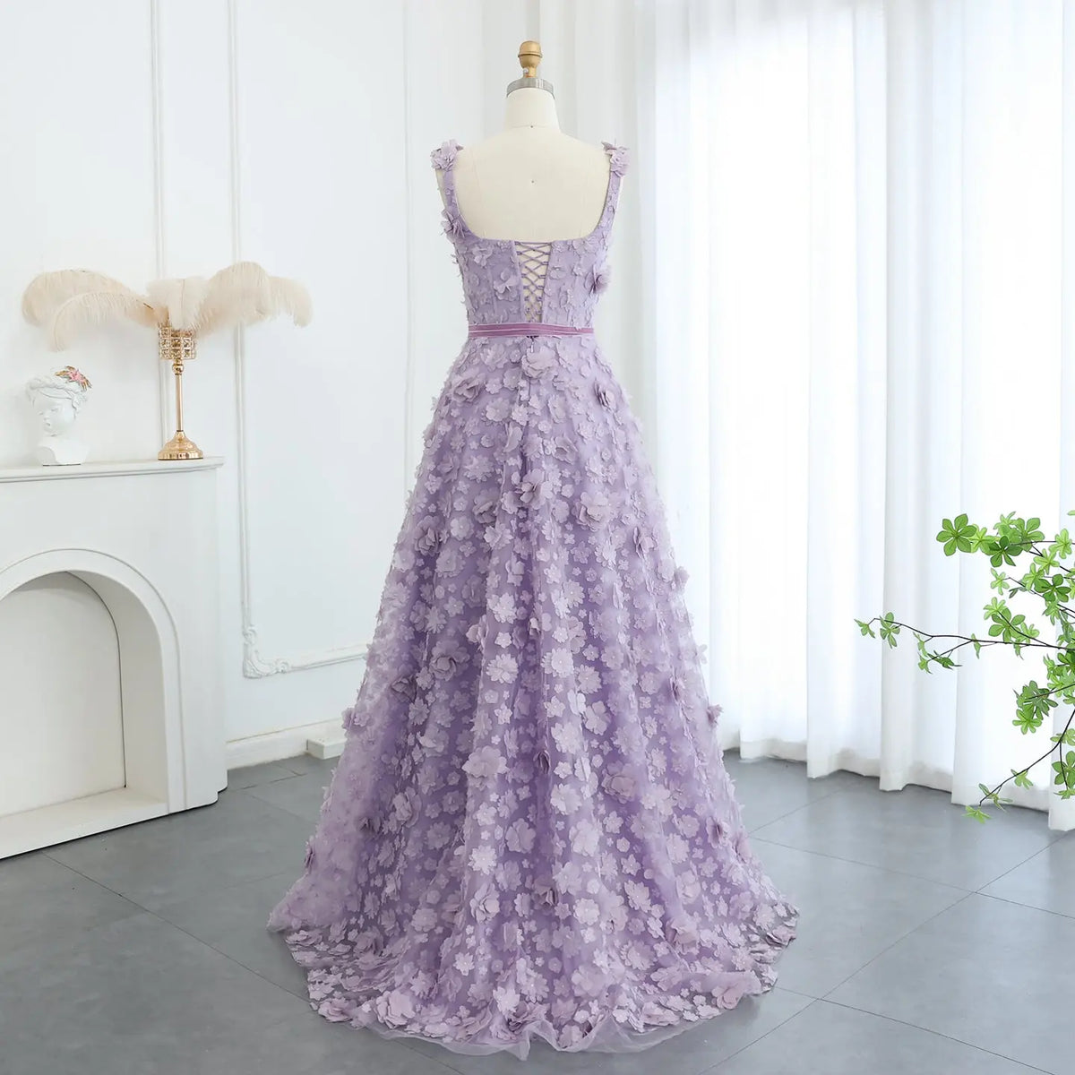 Chic Lilac 3D Embroidered Flowers Slit Evening Dress SS357 - SHARONSAID Chic Lilac 3D Embroidered Flowers Slit Evening Dress SS357 - SHARONSAID