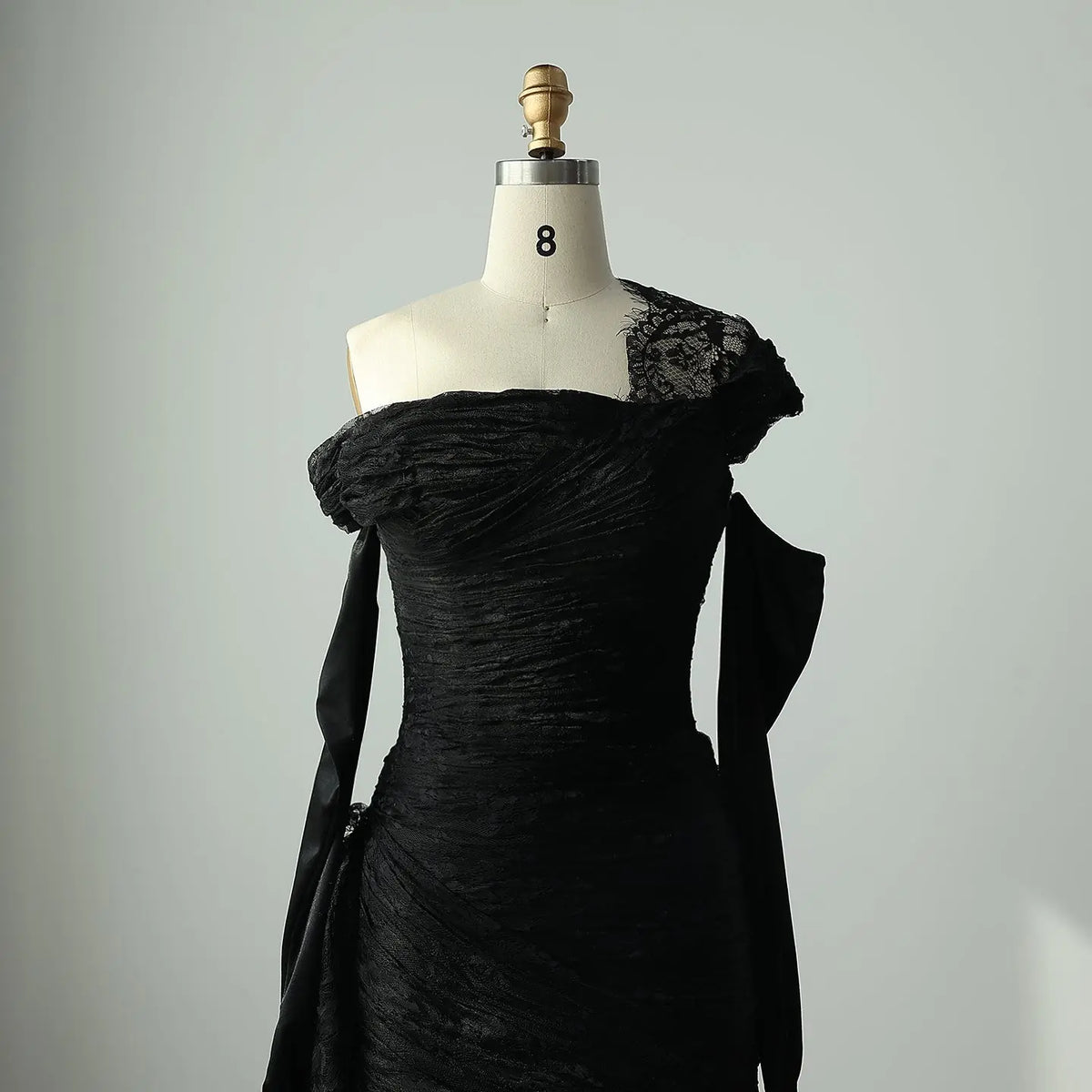 Elegant Lace Black Dress with Gloves SF017 