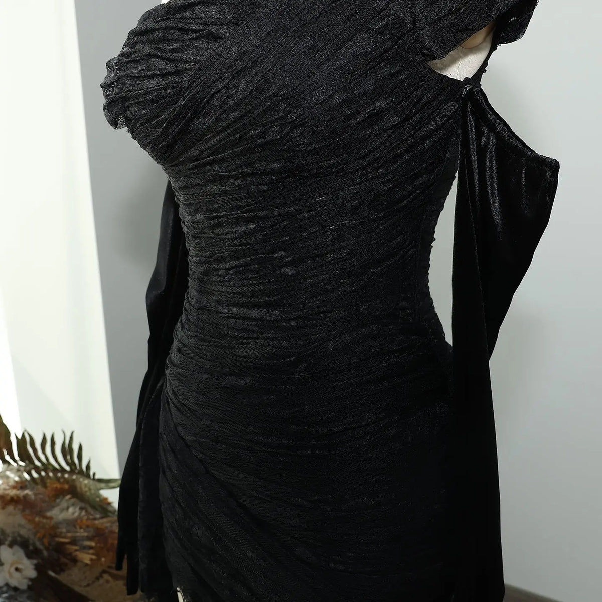 Elegant Lace Black Dress with Gloves SF017 