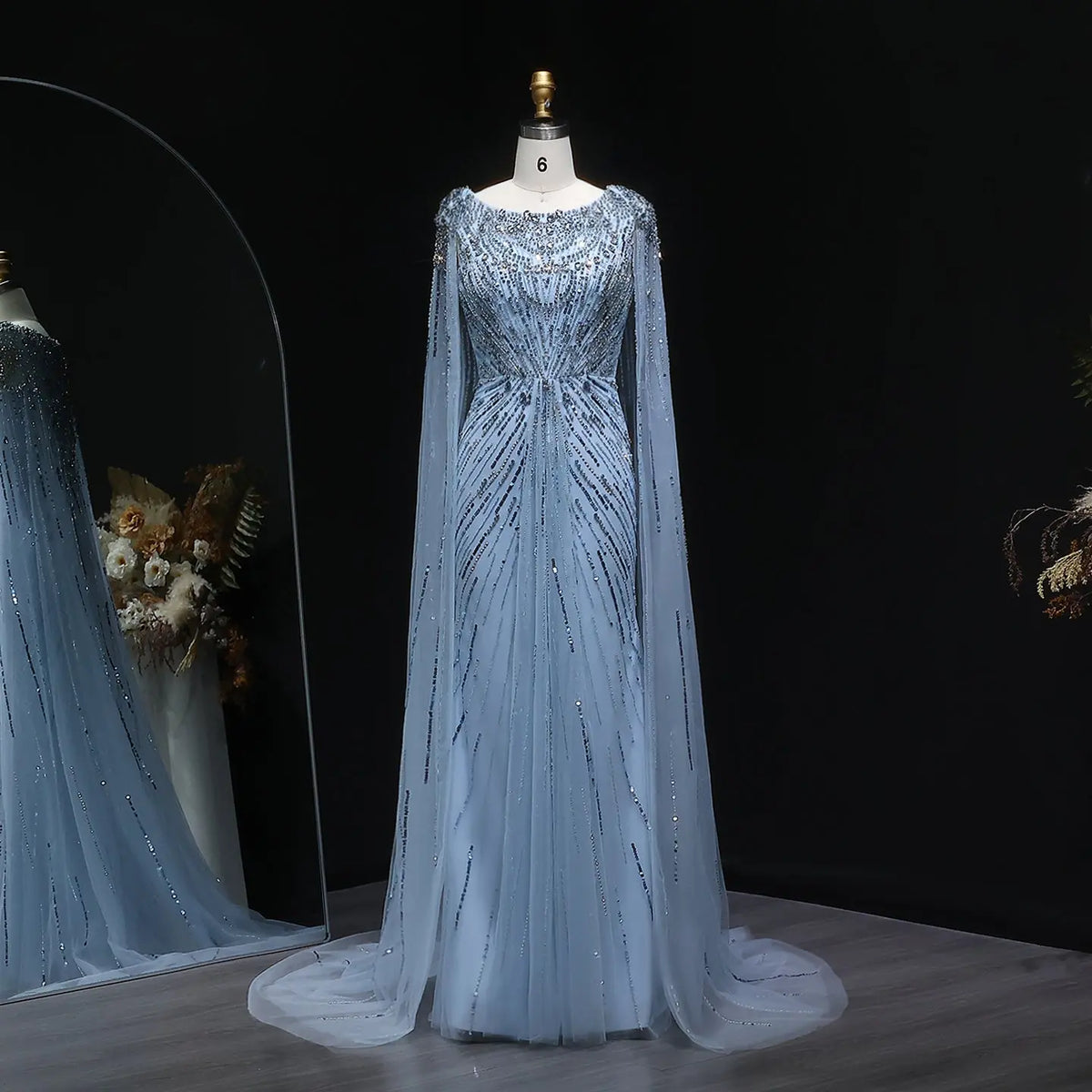 Final Sale Luxury Crystal Lilac Evening Dress with Cape Sleeves SS549 Final Sale Luxury Crystal Lilac Evening Dress with Cape Sleeves SS549