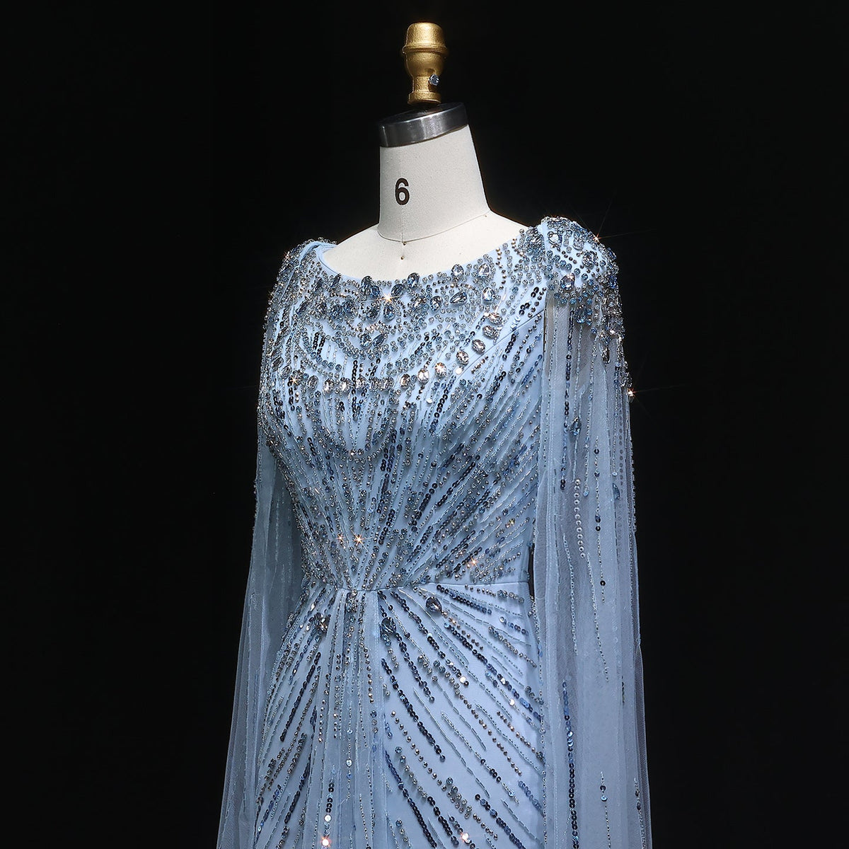 Luxury Crystal Lilac Evening Dress with Cape Sleeves SS549