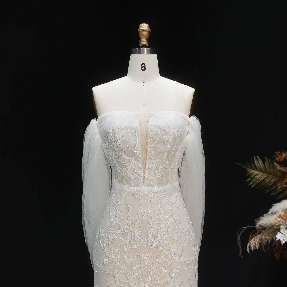 White Lace Beaded Mermaid Wedding Dress SW161
