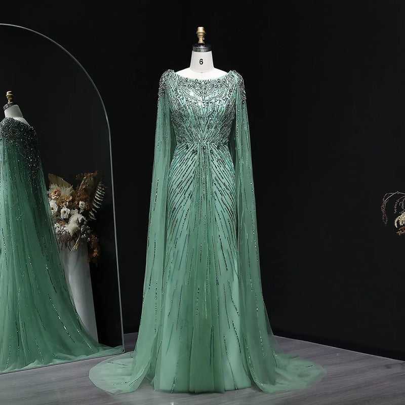 Luxury Crystal Lilac Evening Dress with Cape Sleeves SS549 