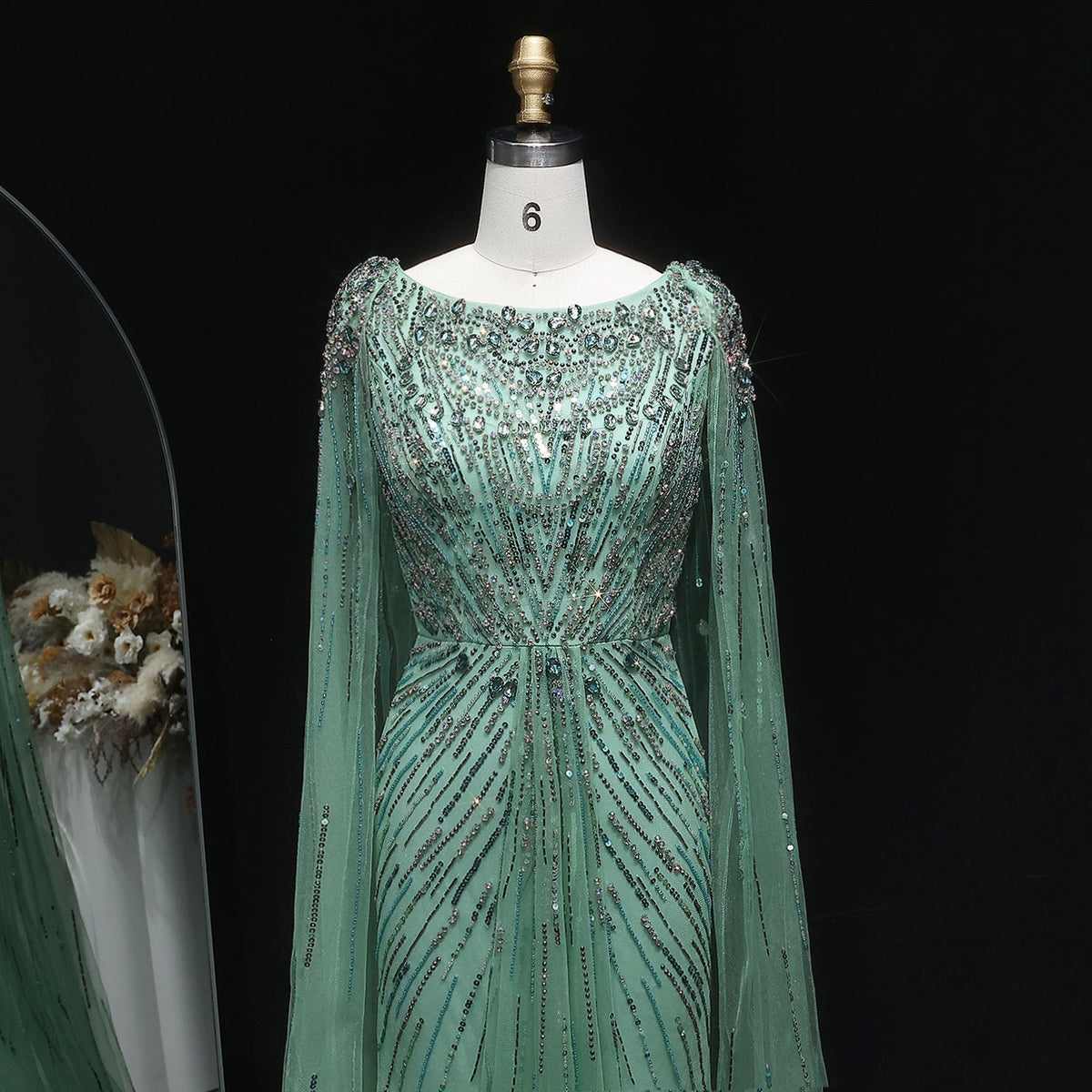 Luxury Crystal Lilac Evening Dress with Cape Sleeves SS549