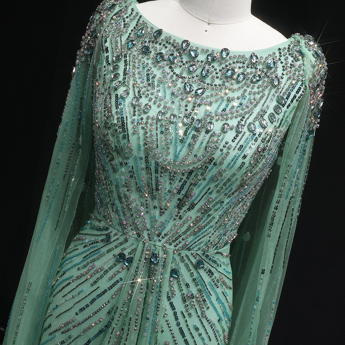 Luxury Crystal Lilac Evening Dress with Cape Sleeves SS549