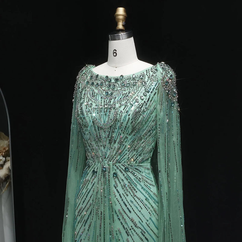 Luxury Crystal Lilac Evening Dress with Cape Sleeves SS549 