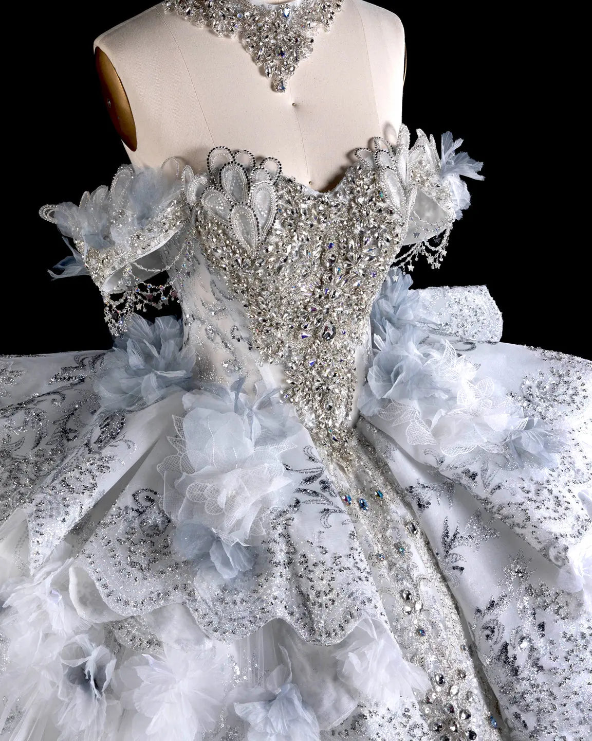 Blue Beaded Floral Crystal Wedding Dress SW610-7