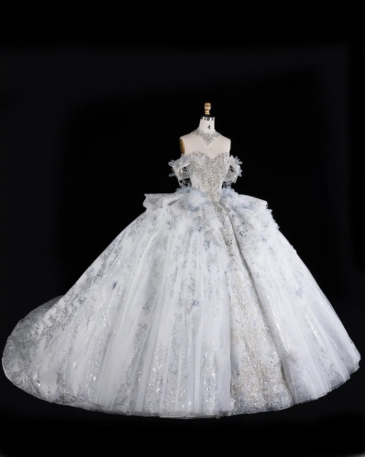 Blue Beaded Floral Crystal Wedding Dress SW610-10