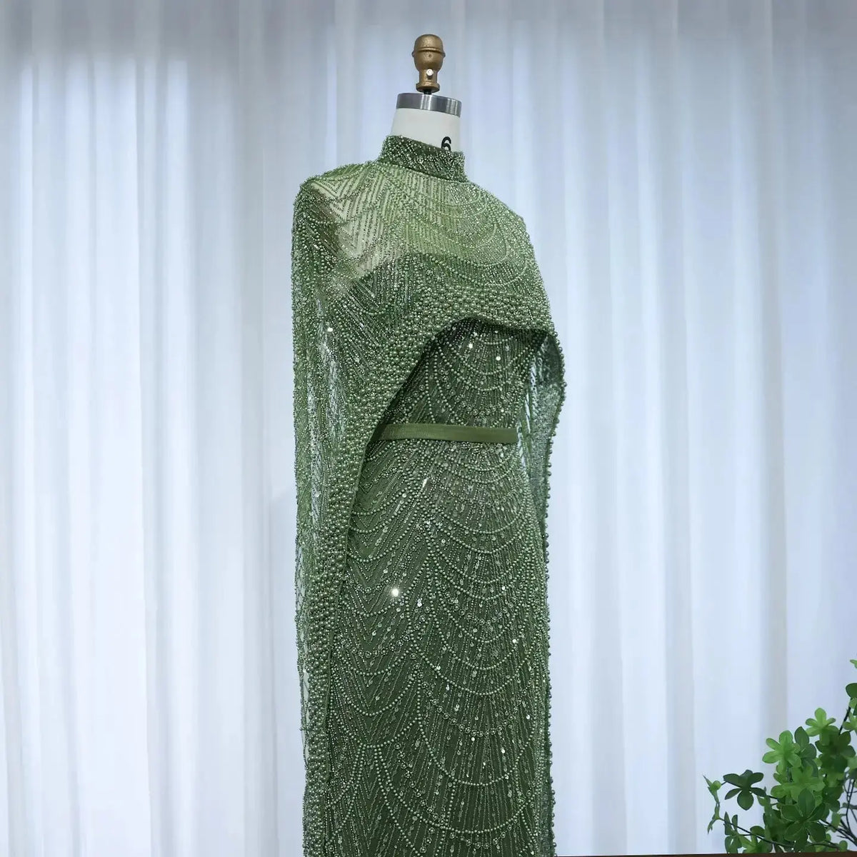 Luxury Pearls Champagne Evening Dress with Cape SS369 - SHARONSAID Luxury Pearls Champagne Evening Dress with Cape SS369 - SHARONSAID