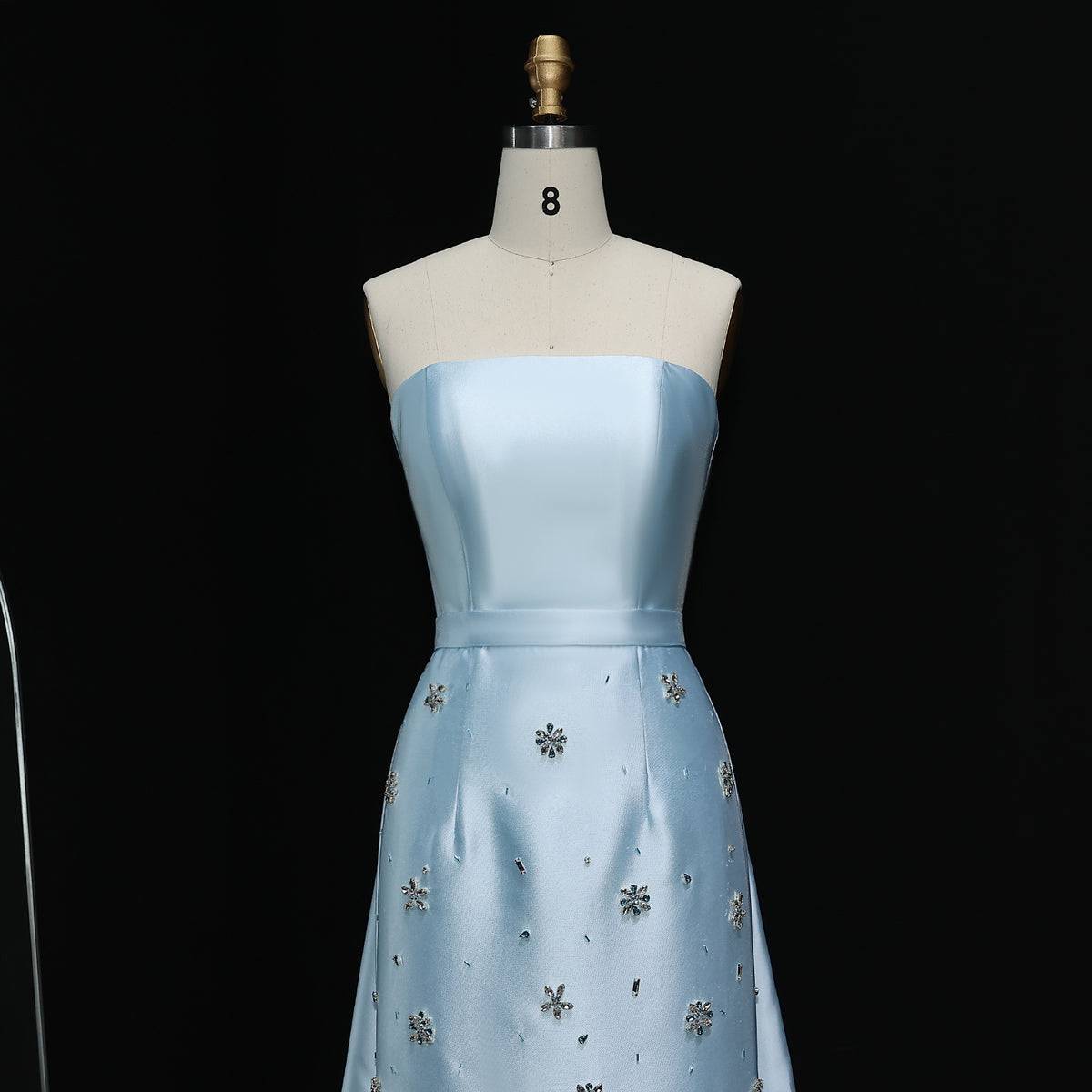 Luxury Blue Crystal Beaded Floral Evening Dress with Overskirt XD013 