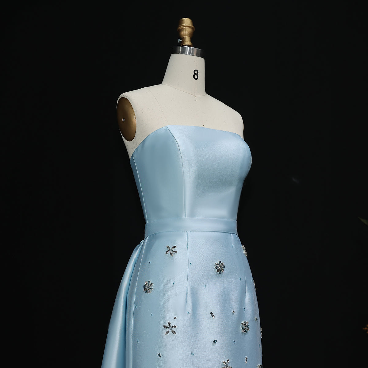 Luxury Blue Crystal Beaded Floral Evening Dress with Overskirt XD013 