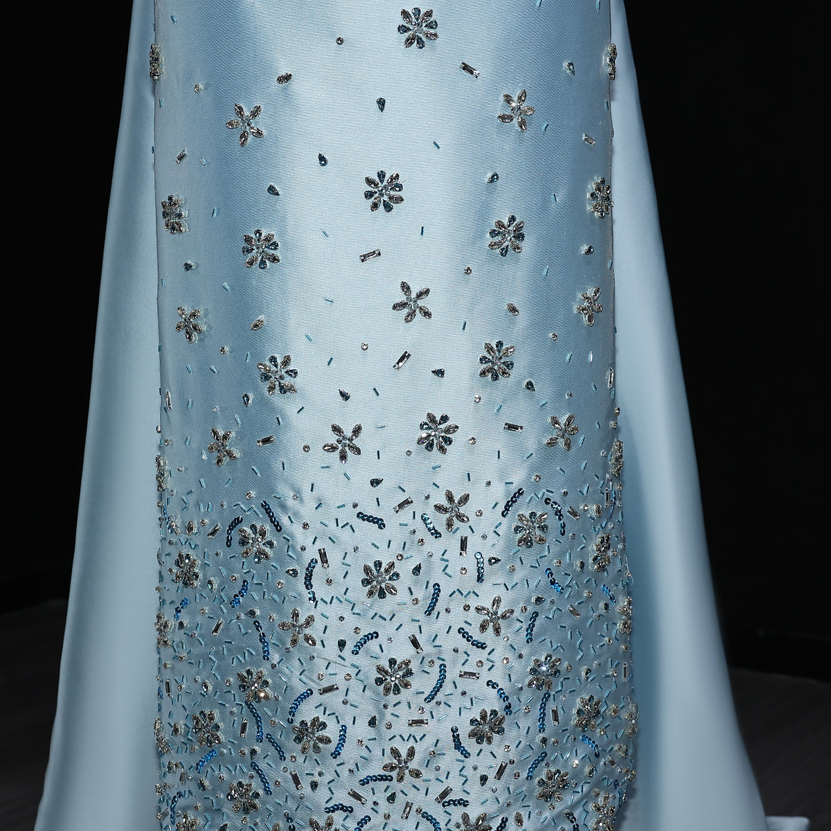 Luxury Blue Crystal Beaded Floral Evening Dress with Overskirt XD013 
