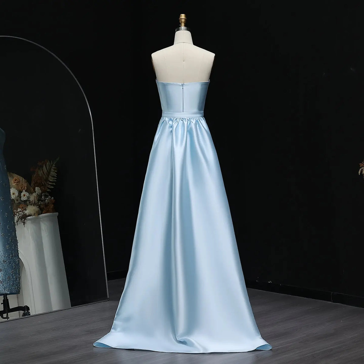 Final Sale Luxury Blue Crystal Beaded Floral Evening Dress with Overskirt XD013