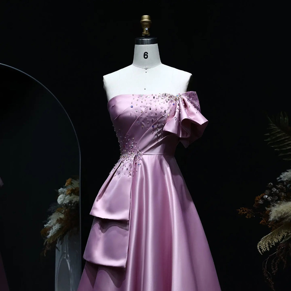 Elegant Gold One Shoulder Satin Evening Dress SS592 