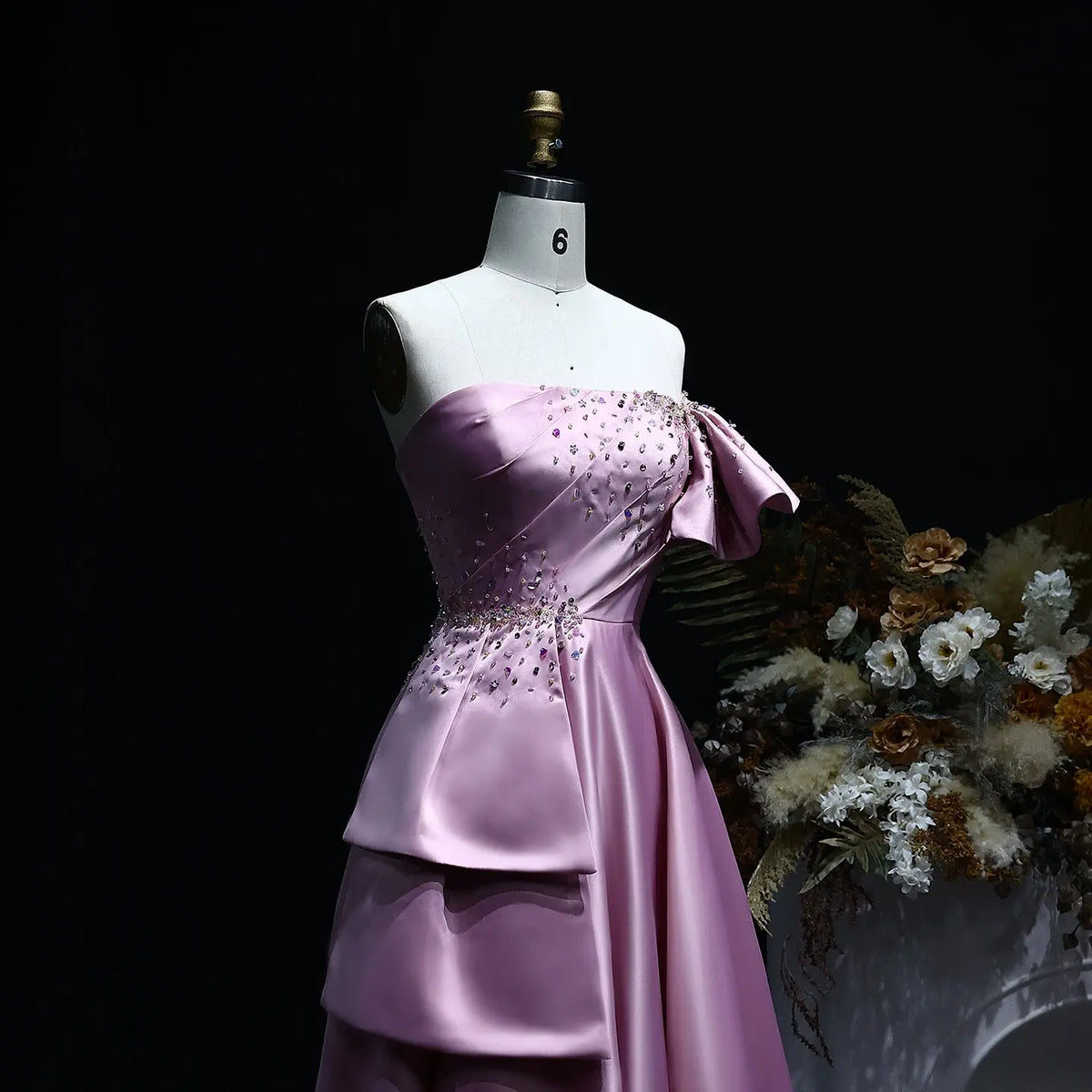 Elegant Gold One Shoulder Satin Evening Dress SS592 