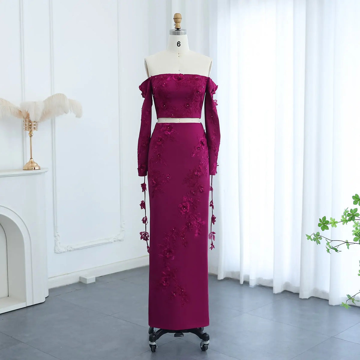 Elegant Off Shoulder Fuchsia Long Sleeves Evening Dress SF264 Elegant Off Shoulder Fuchsia Long Sleeves Evening Dress SF264