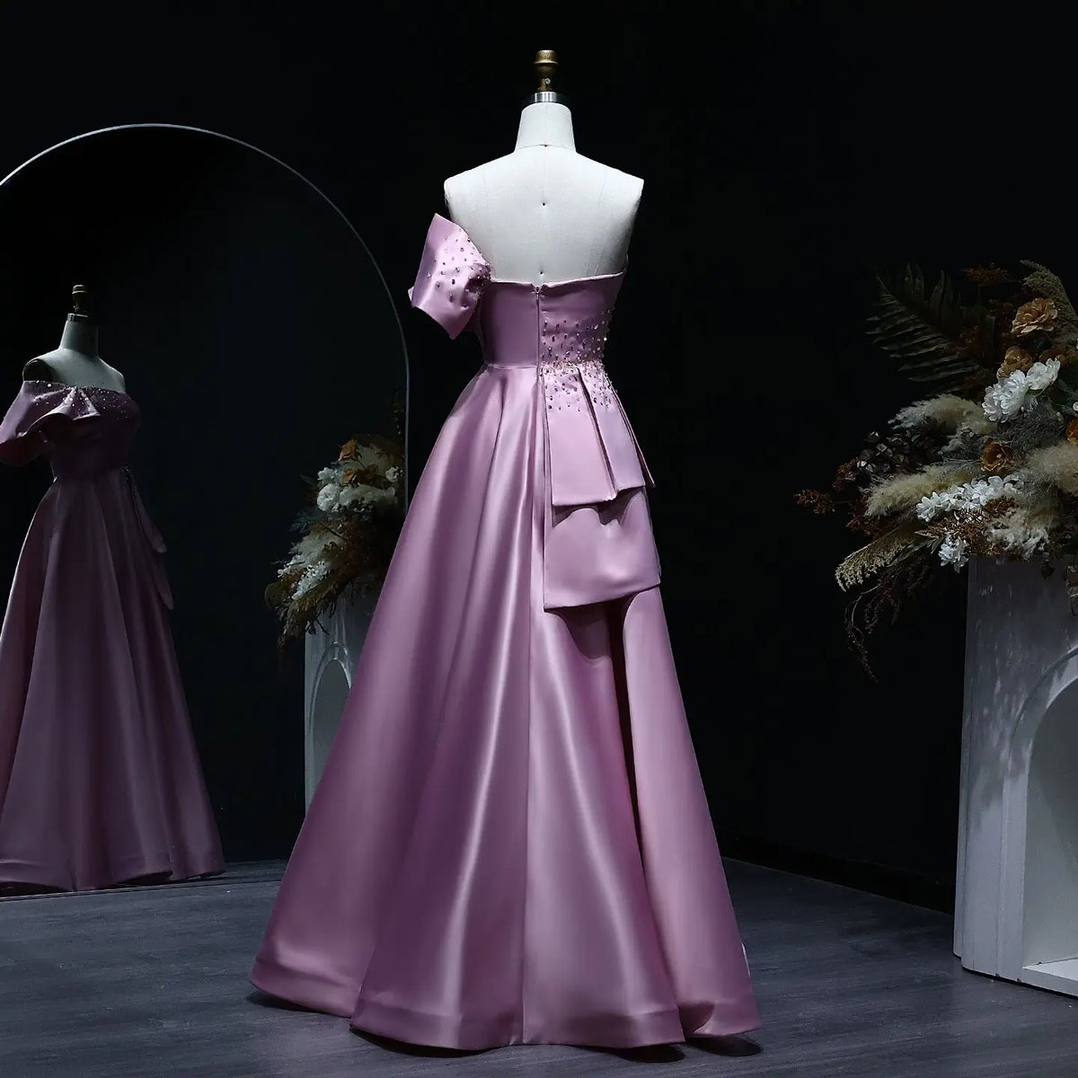Elegant Gold One Shoulder Satin Evening Dress SS592 