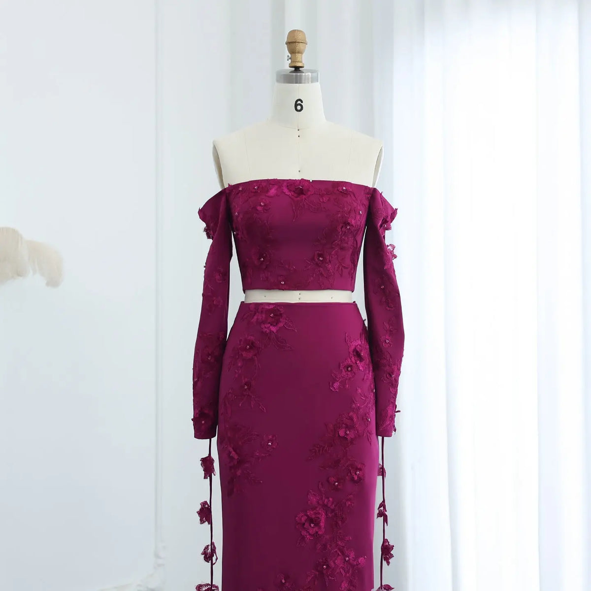 Elegant Off Shoulder Fuchsia Long Sleeves Evening Dress SF264 - SHARONSAID Elegant Off Shoulder Fuchsia Long Sleeves Evening Dress SF264 - SHARONSAID