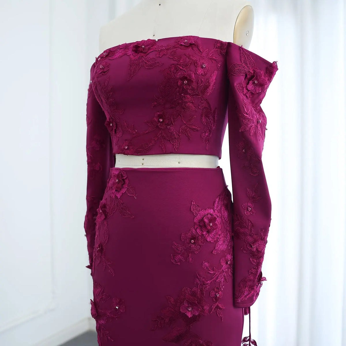 Elegant Off Shoulder Fuchsia Long Sleeves Evening Dress SF264 
