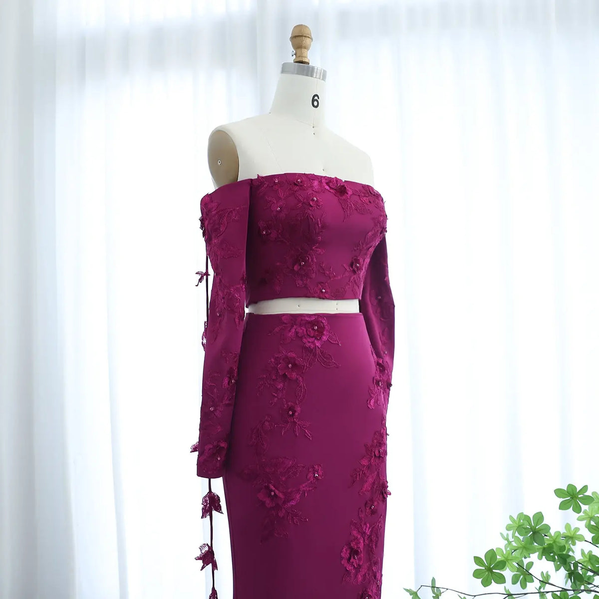 Elegant Off Shoulder Fuchsia Long Sleeves Evening Dress SF264 