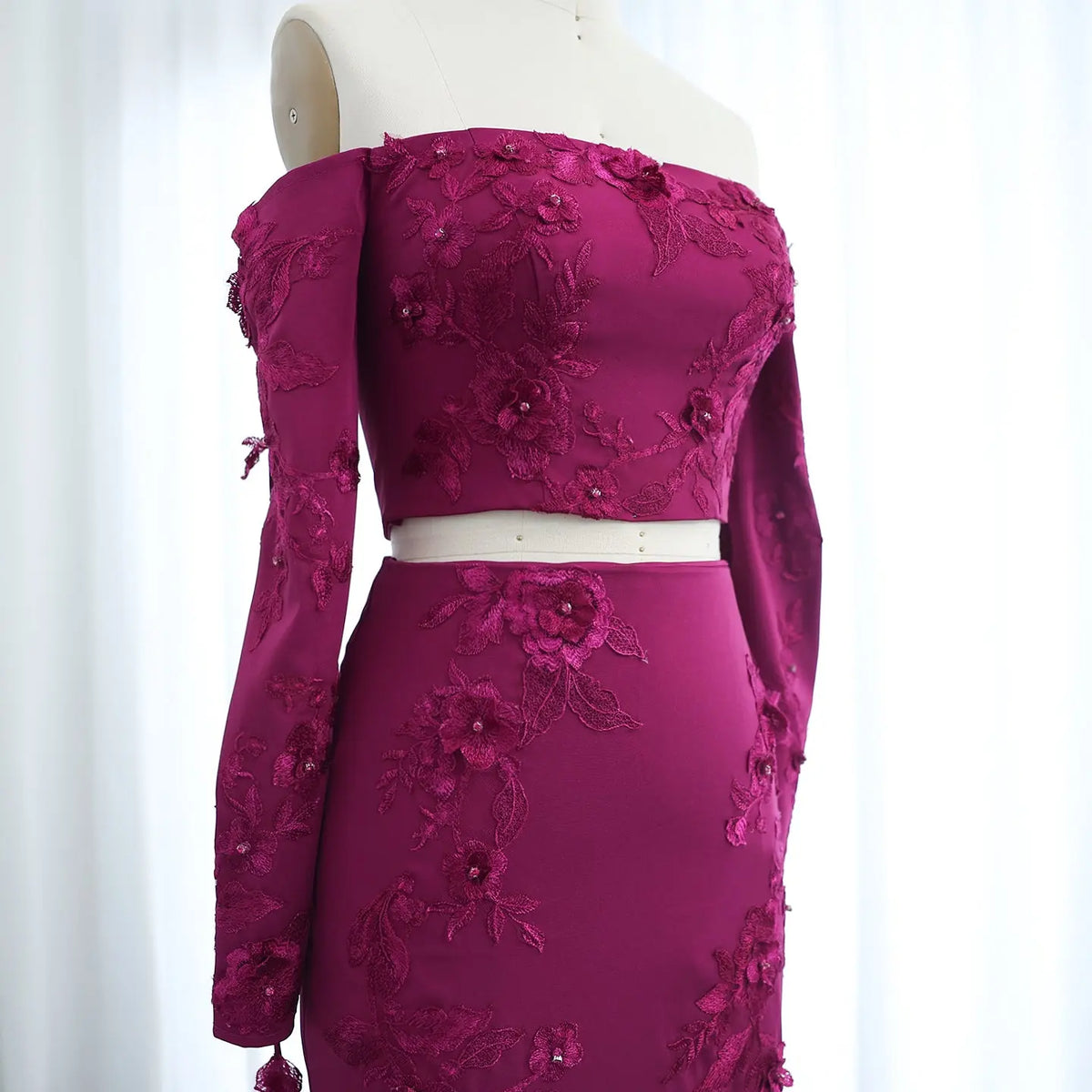 Elegant Off Shoulder Fuchsia Long Sleeves Evening Dress SF264 