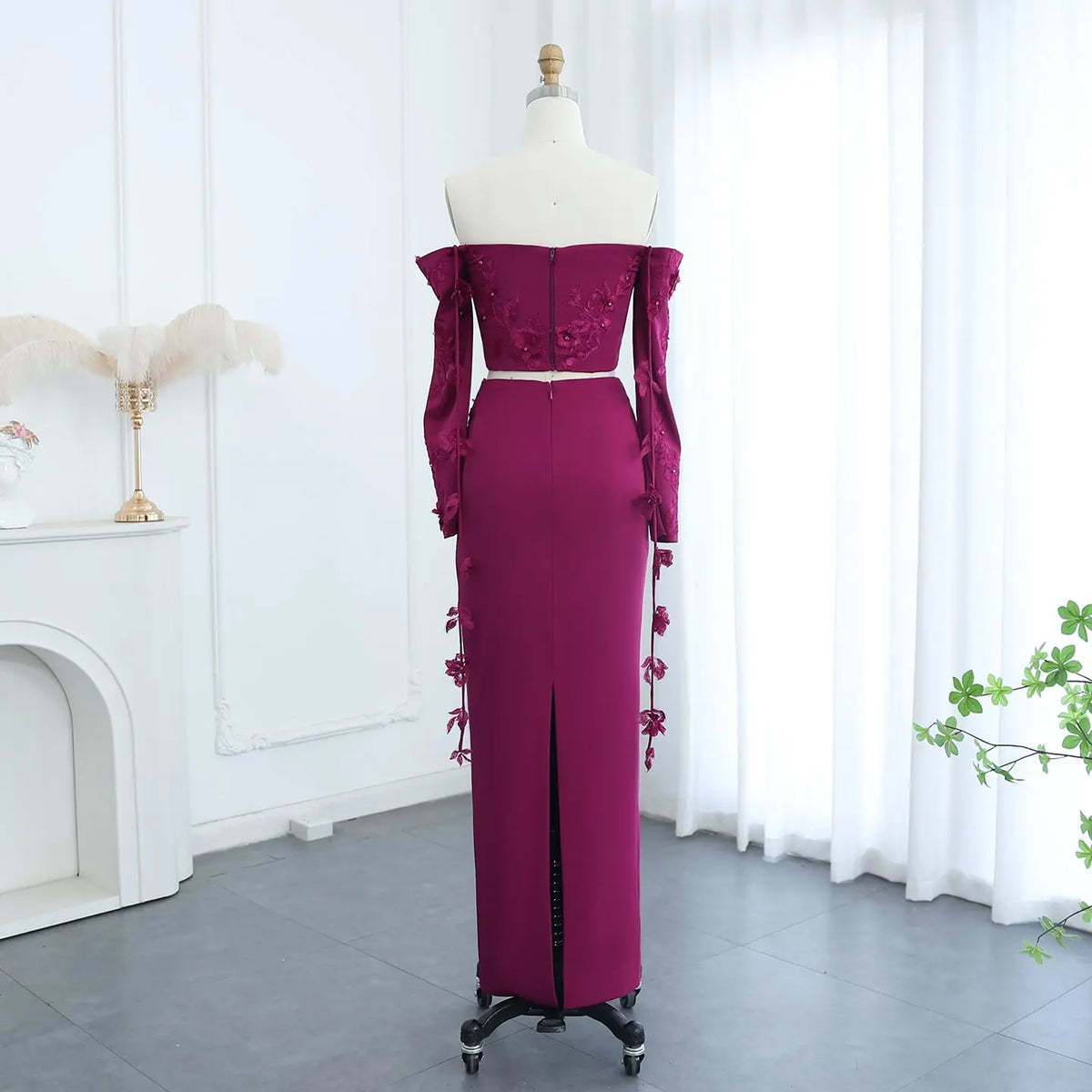 Elegant Off Shoulder Fuchsia Long Sleeves Evening Dress SF264 