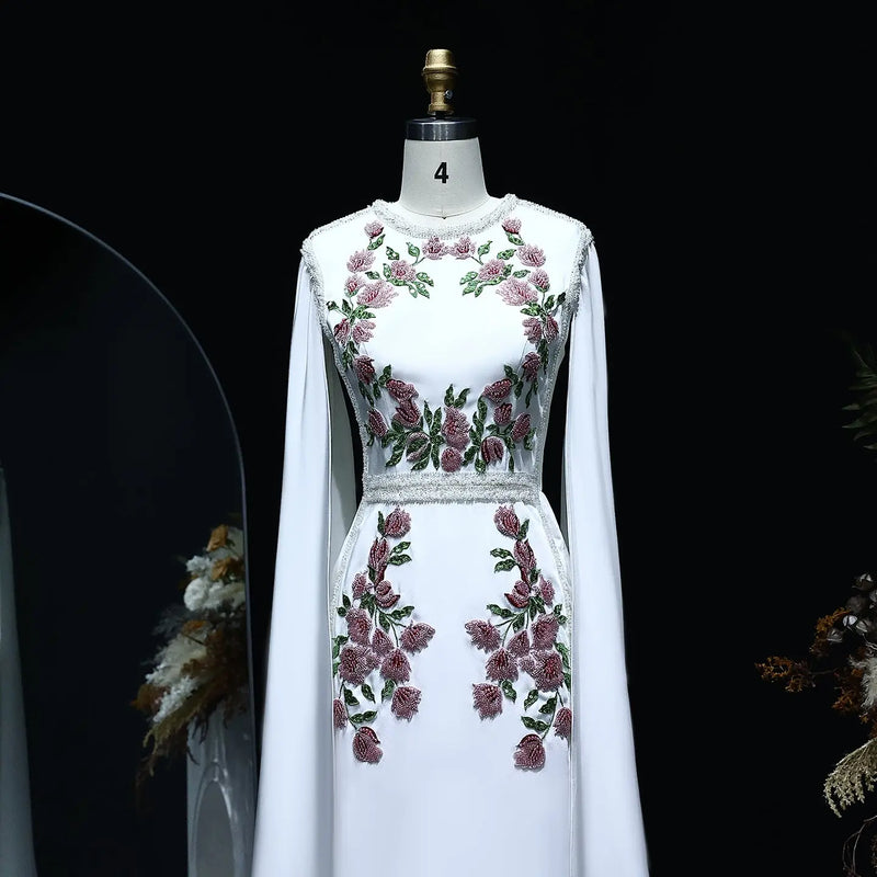 Luxury Embroidered Black Evening Dress with Cape Sleeves SS487 