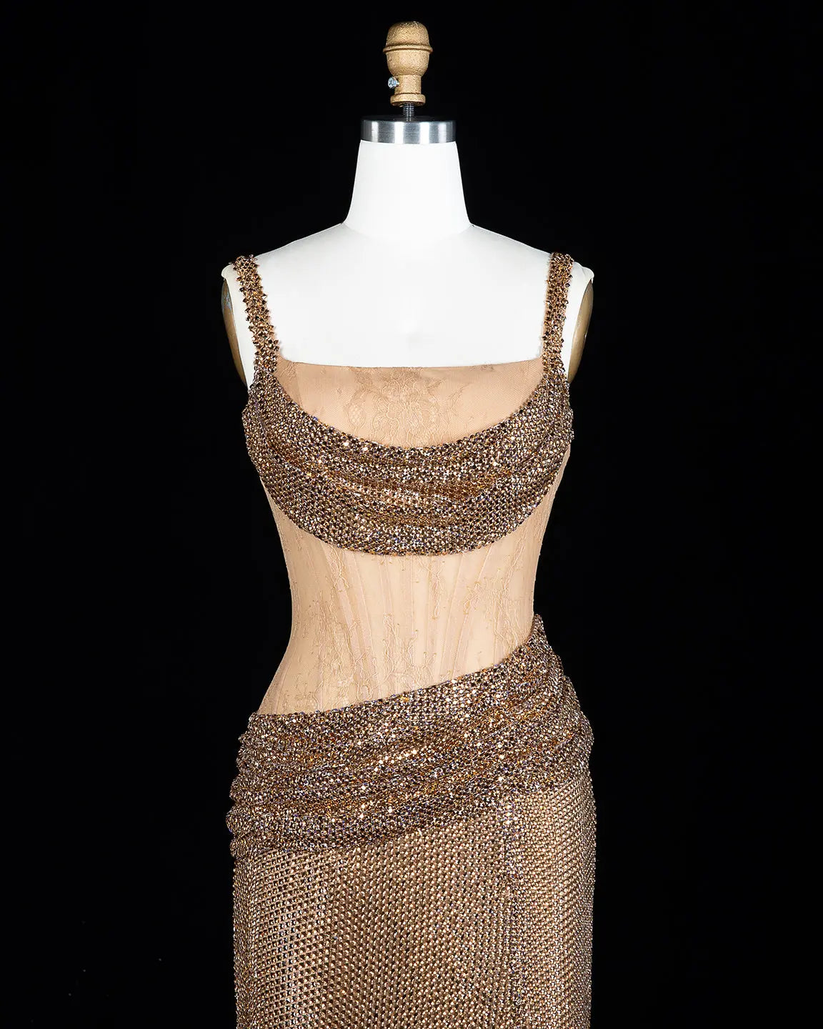 Champagne Sparkly High Slit Evening Dress-3